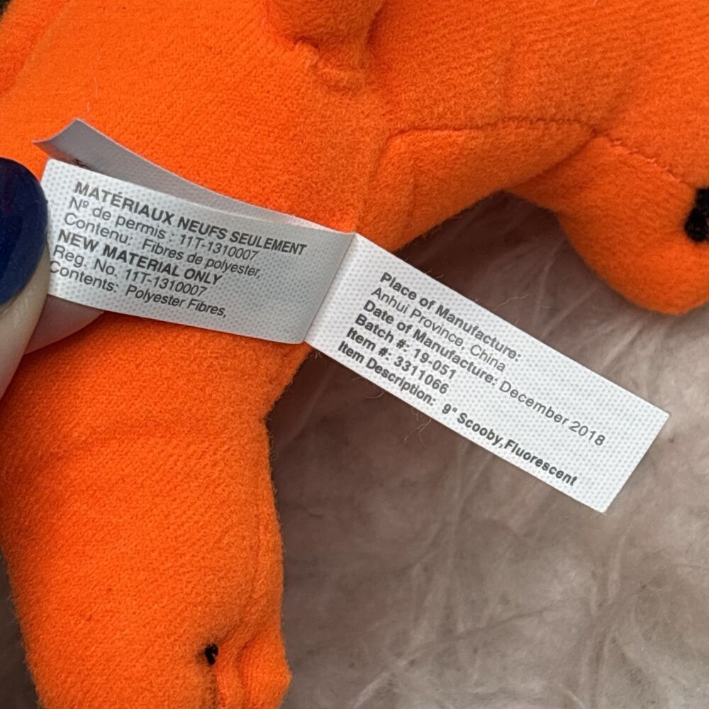 βNWTβ ~Scooby-Doo Fluorescent Plush Neon Orange Toy Factory 9" Halloween π ~ β - Picture 11 of 16